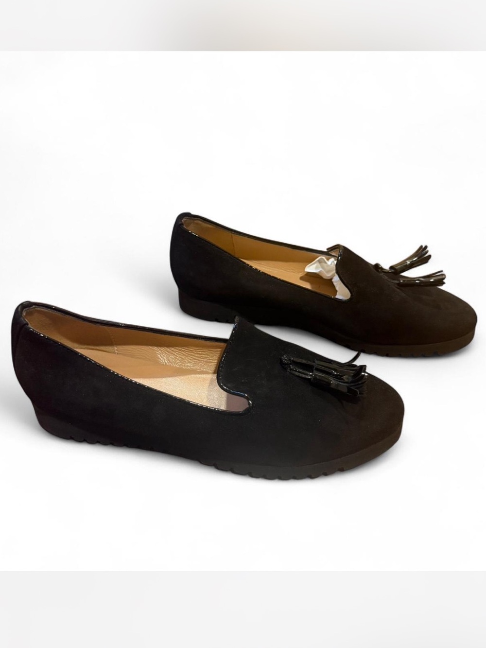 Andre Assous Black Suede Tassel Loafers